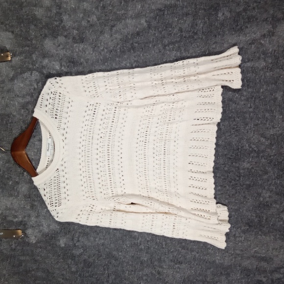 Madewell Scalloped Trim Sweater Croche Baloon Sleeves 2025 Womens Small - Picture 2 of 11